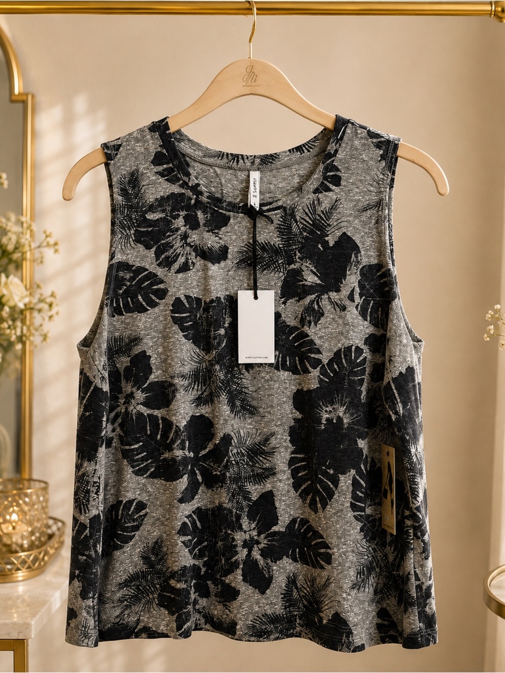 Z Supply Tropical Tank Gray Black Floral NWT Size L Sleeveless